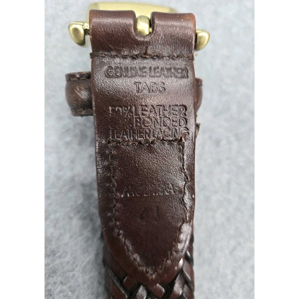 Argentina Woven Braided Leather Belt Brown Brass Buckle Size 44 Made in USA - Picture 5 of 5